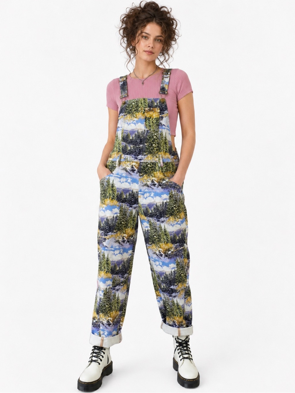 BDG Urban Outfitters Rare Landscape Print Wide Leg Denim Overalls - Size XS
